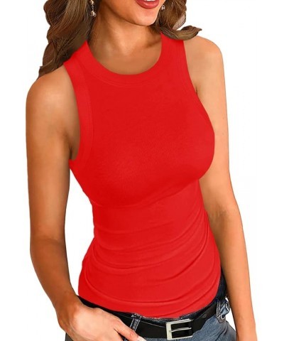 Women Tank Tops Summer Sleeveless Basic Cami Shirt Slim Knit Ribbed Racerback Blouses Red $11.51 Tanks