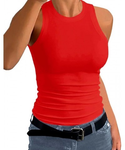 Women Tank Tops Summer Sleeveless Basic Cami Shirt Slim Knit Ribbed Racerback Blouses Red $11.51 Tanks