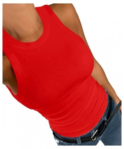 Women Tank Tops Summer Sleeveless Basic Cami Shirt Slim Knit Ribbed Racerback Blouses Red $11.51 Tanks