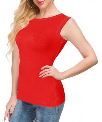 Women Tank Tops Summer Sleeveless Basic Cami Shirt Slim Knit Ribbed Racerback Blouses Red $11.51 Tanks