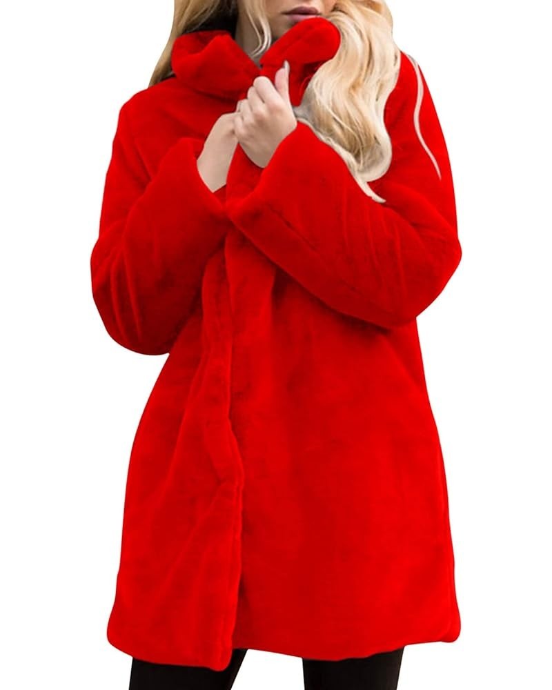 Jackets for Women Plus Size Sherpa Button Down Lightweight Fuzzy Overcoat Tops Fuzzy Faux Fur Coat Red $25.15 Coats