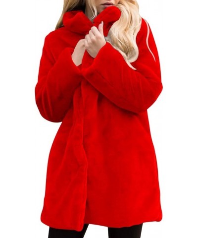 Jackets for Women Plus Size Sherpa Button Down Lightweight Fuzzy Overcoat Tops Fuzzy Faux Fur Coat Red $25.15 Coats