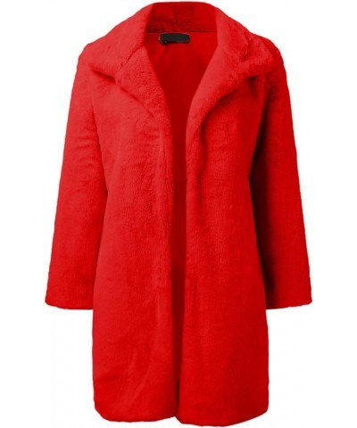 Jackets for Women Plus Size Sherpa Button Down Lightweight Fuzzy Overcoat Tops Fuzzy Faux Fur Coat Red $25.15 Coats