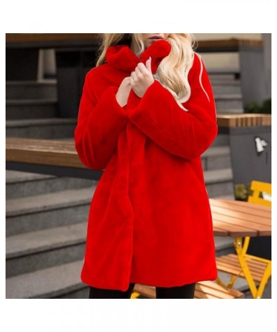 Jackets for Women Plus Size Sherpa Button Down Lightweight Fuzzy Overcoat Tops Fuzzy Faux Fur Coat Red $25.15 Coats