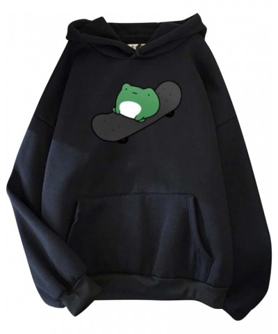 Women's Cute Frog Sweatshirts Kawaii Mushroom Frog Long Sleeve Hoodie Pullover for Teen Girls Aesthetic with pocket T-black $...