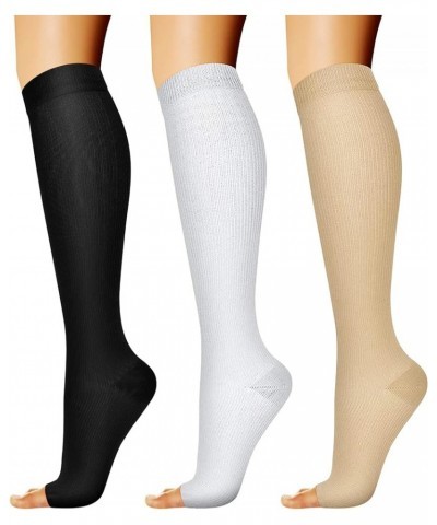 3 Pairs Open Toe Compression Socks 15-20mmHg, Toeless Compression Socks Women 02 Black/White/Beige $9.71 Activewear