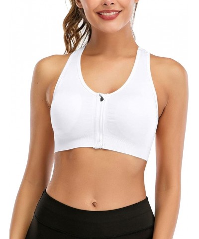 Women's Zip Front Sports Bra Seamless Wirefree Post Surgery Racerback Yoga Bras White $21.92 Lingerie