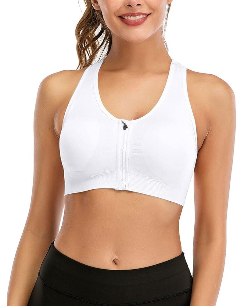 Women's Zip Front Sports Bra Seamless Wirefree Post Surgery Racerback Yoga Bras White $21.92 Lingerie