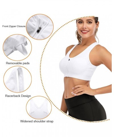 Women's Zip Front Sports Bra Seamless Wirefree Post Surgery Racerback Yoga Bras White $21.92 Lingerie