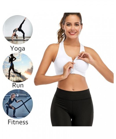 Women's Zip Front Sports Bra Seamless Wirefree Post Surgery Racerback Yoga Bras White $21.92 Lingerie