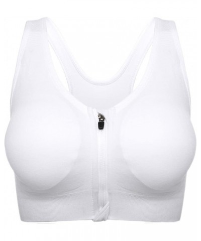 Women's Zip Front Sports Bra Seamless Wirefree Post Surgery Racerback Yoga Bras White $21.92 Lingerie