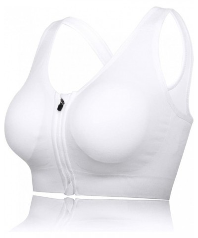 Women's Zip Front Sports Bra Seamless Wirefree Post Surgery Racerback Yoga Bras White $21.92 Lingerie