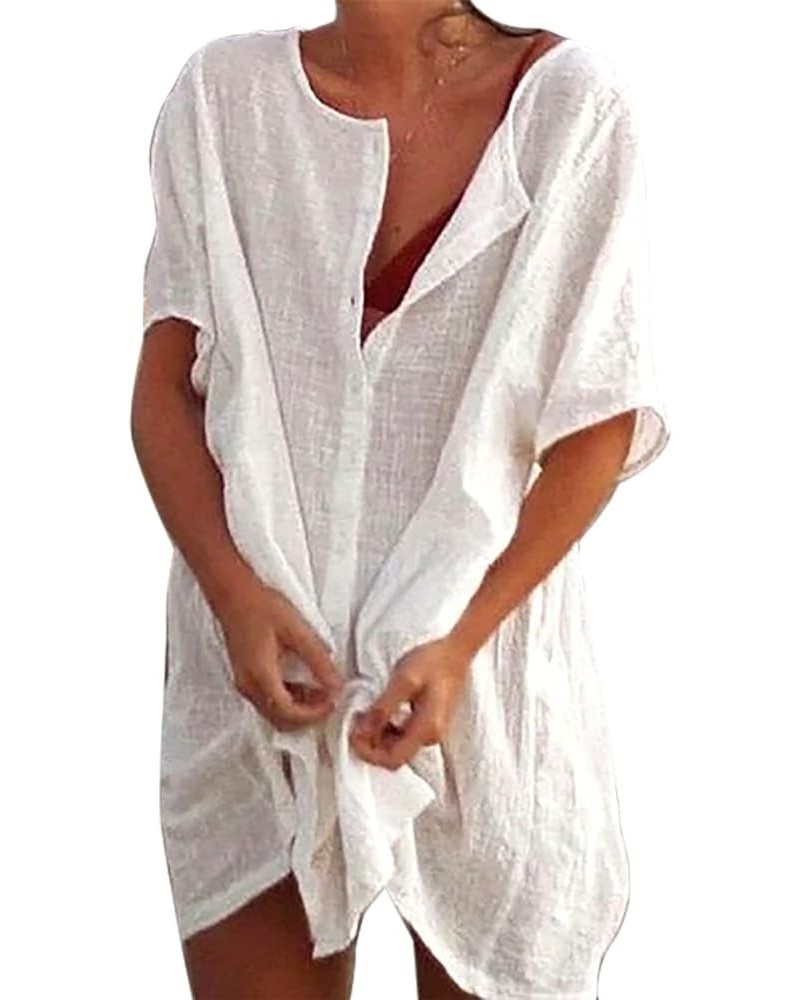 Women Beach Dress Bikini Cover Ups Beachwear Summer Swimwear Round Neck Loose Swimsuit Shirt Tops Sexy Bathing Suit White $8....