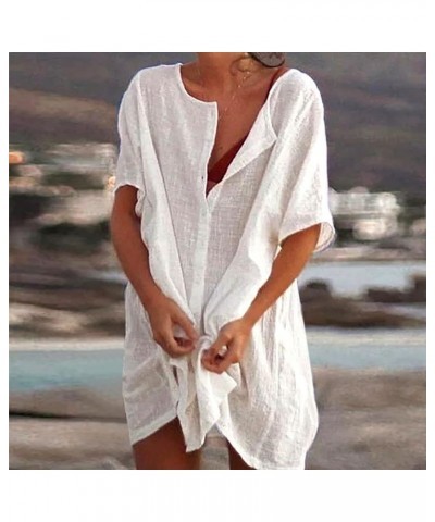 Women Beach Dress Bikini Cover Ups Beachwear Summer Swimwear Round Neck Loose Swimsuit Shirt Tops Sexy Bathing Suit White $8....