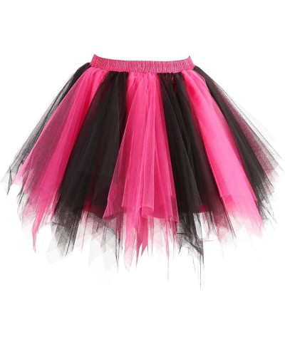 Women's 1950s Vintage Petticoats Bubble Tutu Dance Half Slip Skirt A-black-fuchsia $18.47 Skirts