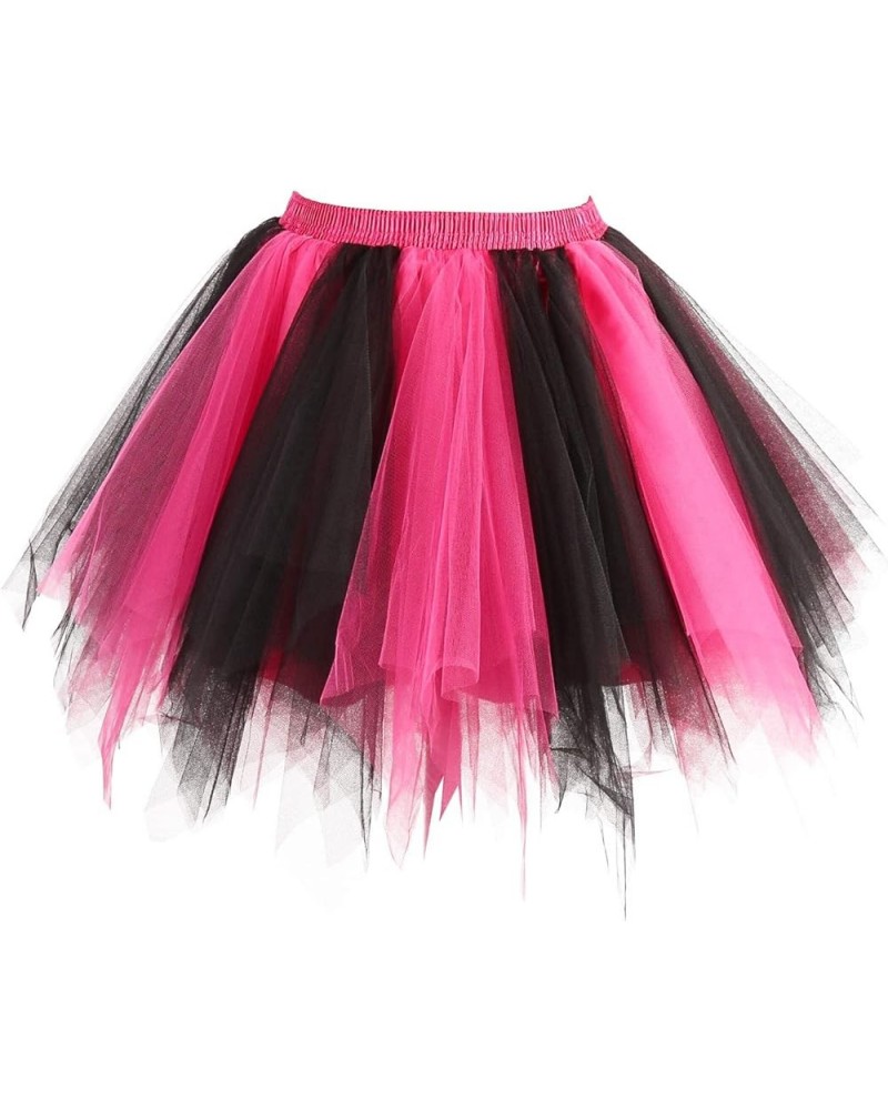 Women's 1950s Vintage Petticoats Bubble Tutu Dance Half Slip Skirt A-black-fuchsia $18.47 Skirts