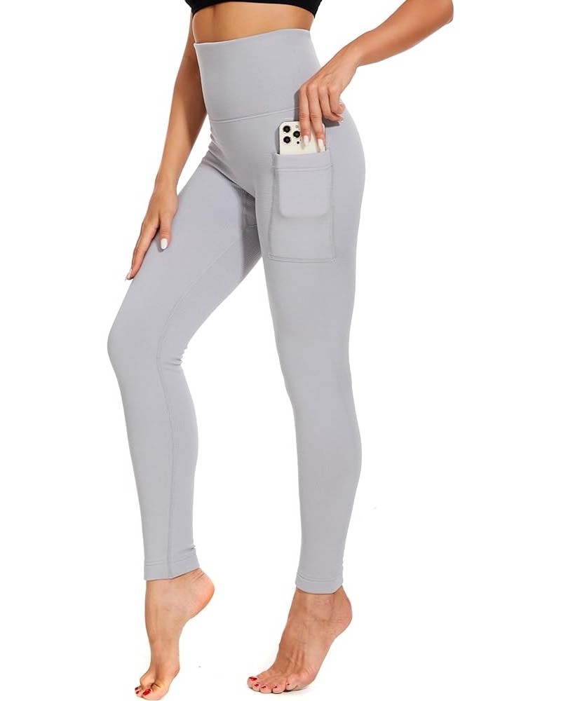 Fleece Lined Leggings for Women Ribbed Thick High Waisted Leggings Winter Warm Tights with Pocket 06light Gray $15.94 Leggings