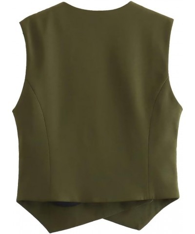 Cropped Suit Vest for Women 2024 Button Up Business Casual Dressy Waistcoat Vest Tops Army Green $16.82 Vests