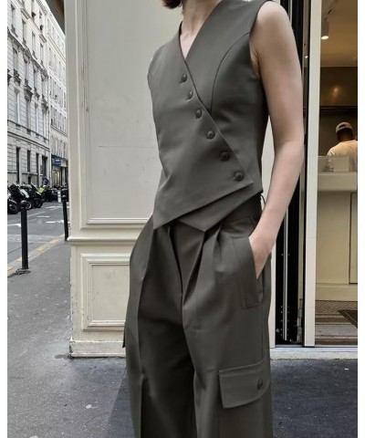 Cropped Suit Vest for Women 2024 Button Up Business Casual Dressy Waistcoat Vest Tops Army Green $16.82 Vests