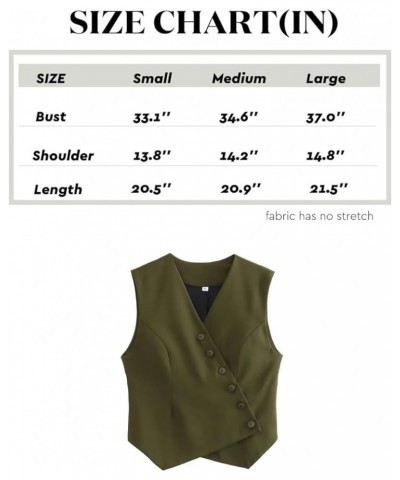 Cropped Suit Vest for Women 2024 Button Up Business Casual Dressy Waistcoat Vest Tops Army Green $16.82 Vests