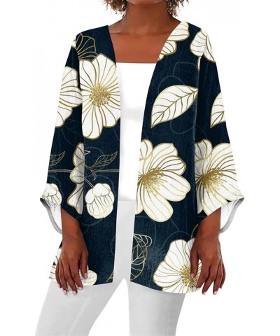 Long Sleeve Kimono for Women Retro Print Casual Duster Blouse Tops Coat 3/4 Sleeve Jackets Lightweight Cardigans 7-black $8.3...