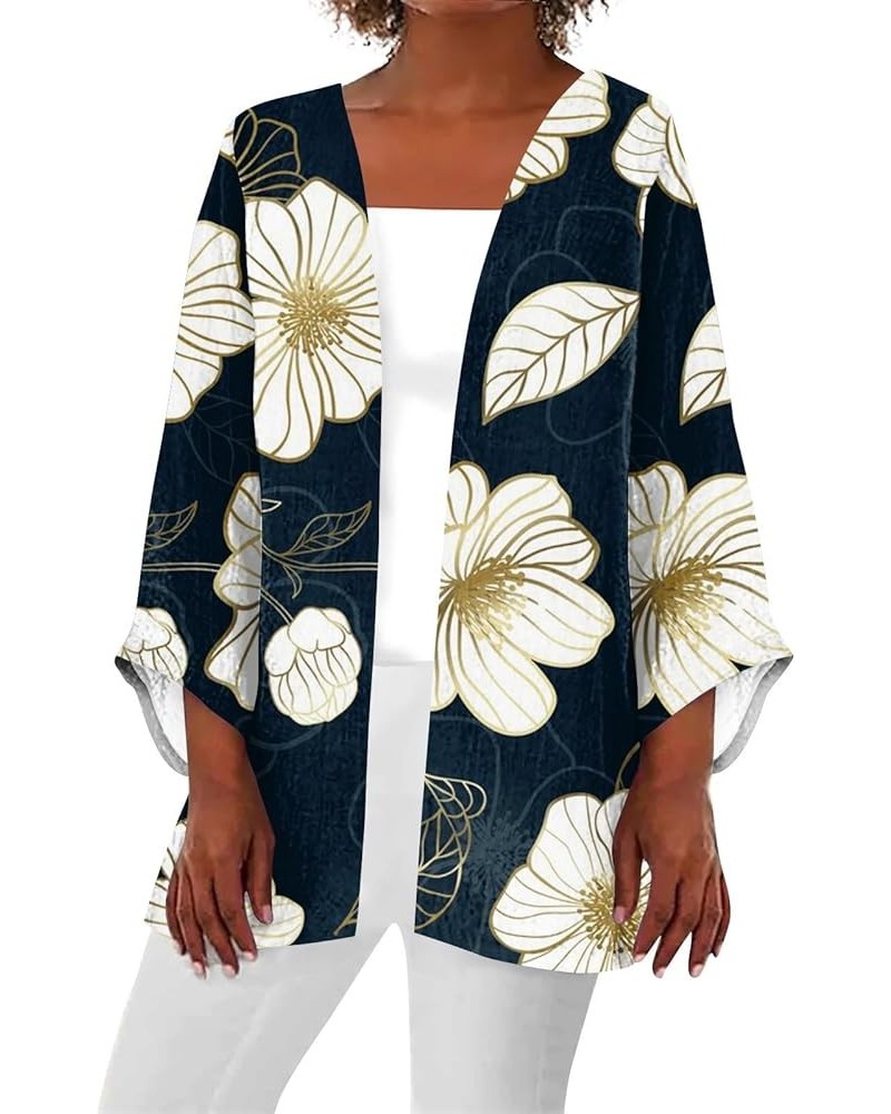 Long Sleeve Kimono for Women Retro Print Casual Duster Blouse Tops Coat 3/4 Sleeve Jackets Lightweight Cardigans 7-black $8.3...