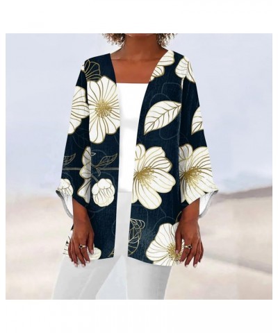 Long Sleeve Kimono for Women Retro Print Casual Duster Blouse Tops Coat 3/4 Sleeve Jackets Lightweight Cardigans 7-black $8.3...