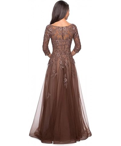 Women's V Neck Tulle Mother of Bride Dresses with 3/4 Sleeve Lace Appliques Long Formal Evening Gowns Gray $49.39 Dresses