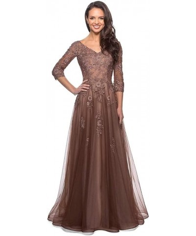 Women's V Neck Tulle Mother of Bride Dresses with 3/4 Sleeve Lace Appliques Long Formal Evening Gowns Gray $49.39 Dresses