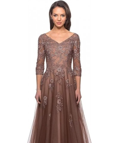 Women's V Neck Tulle Mother of Bride Dresses with 3/4 Sleeve Lace Appliques Long Formal Evening Gowns Gray $49.39 Dresses