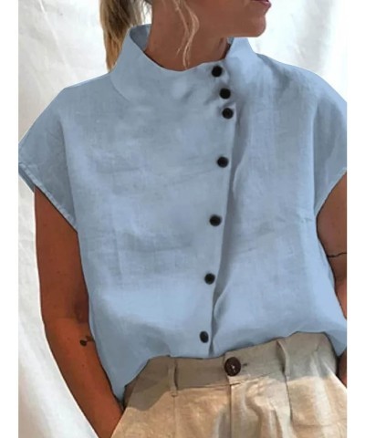 Linen Tops for Women Cap Sleeve Cotton Blend Tees Shirts Summer Fashion Dressy Casual Solid Color Plain Top 05 Light Blue $8....