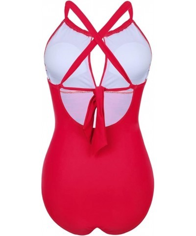 Women's High Neck One Piece Swimsuits Plunge Cut Out Swimwear Ruched Tummy Control Bathing Suits Red $23.77 Swimsuits