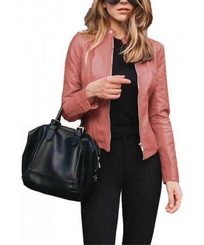 Leather Jackets for Women's Faux Motorcycle Biker Coat Fall Outfits Open Front Short Cardigan Suit Jacket Pink $18.01 Coats