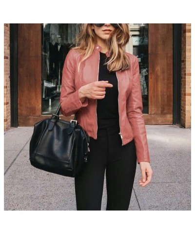 Leather Jackets for Women's Faux Motorcycle Biker Coat Fall Outfits Open Front Short Cardigan Suit Jacket Pink $18.01 Coats