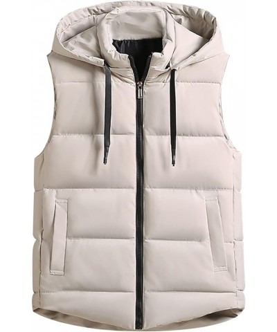 Women's Warm Vest Outerwear Thick Padded Sleeveless Casual Vest With Detachable Hood Vest Jackets Women Beige $20.21 Vests