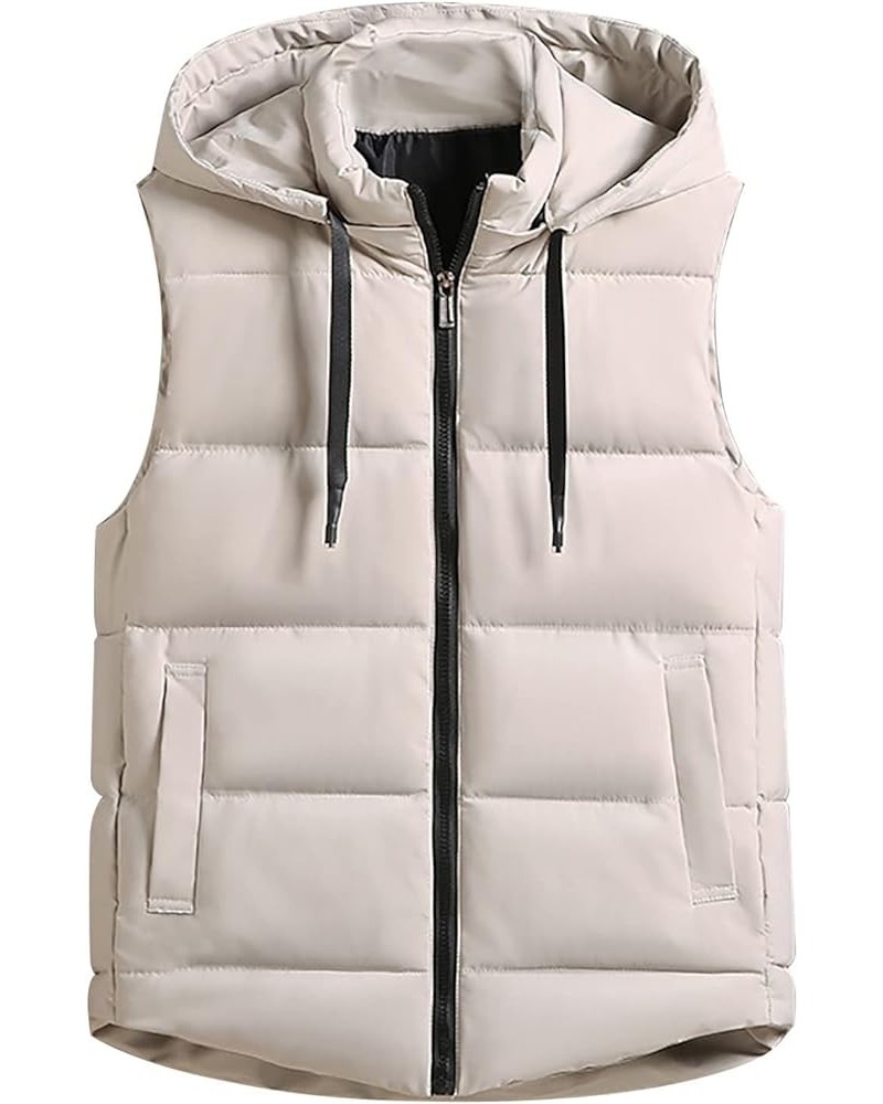 Women's Warm Vest Outerwear Thick Padded Sleeveless Casual Vest With Detachable Hood Vest Jackets Women Beige $20.21 Vests