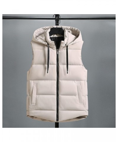 Women's Warm Vest Outerwear Thick Padded Sleeveless Casual Vest With Detachable Hood Vest Jackets Women Beige $20.21 Vests