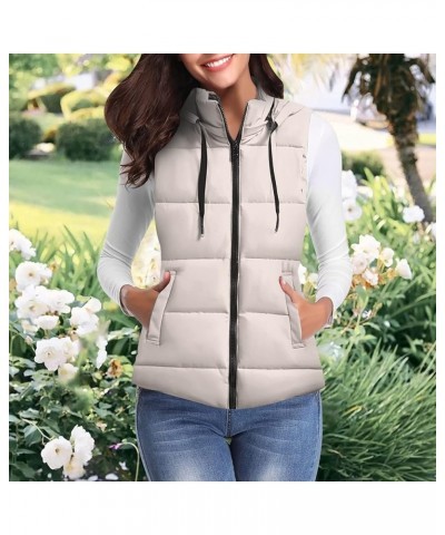 Women's Warm Vest Outerwear Thick Padded Sleeveless Casual Vest With Detachable Hood Vest Jackets Women Beige $20.21 Vests