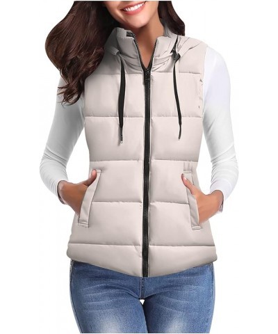 Women's Warm Vest Outerwear Thick Padded Sleeveless Casual Vest With Detachable Hood Vest Jackets Women Beige $20.21 Vests