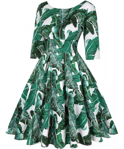 Women's 1950s Retro Rockabilly Dress 3/4 Sleeve Cocktail Party Vintage Swing Dresses Tropical Green $23.39 Dresses