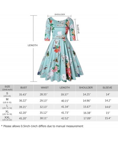 Women's 1950s Retro Rockabilly Dress 3/4 Sleeve Cocktail Party Vintage Swing Dresses Tropical Green $23.39 Dresses