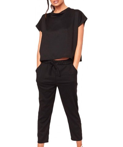 Women's 2 Piece Crop Top Jogger Set Short Sleeve Shirts Long Beam Foot Sweatpants Sports Gym Tracksuit Sweatsuit Black $9.68 ...