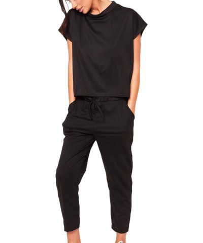 Women's 2 Piece Crop Top Jogger Set Short Sleeve Shirts Long Beam Foot Sweatpants Sports Gym Tracksuit Sweatsuit Black $9.68 ...