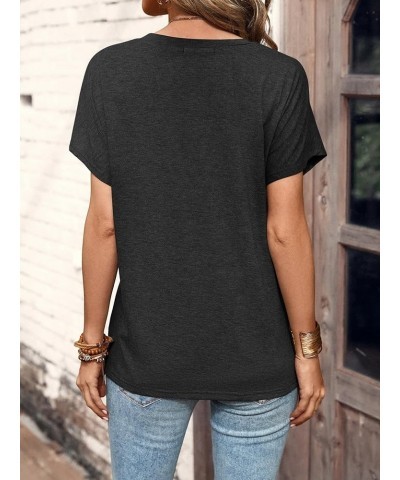 Women's Half Button Front Blouses Tops Casual Comfy Basic Short Sleeve Tee Shirts Dark Grey $10.50 Blouses