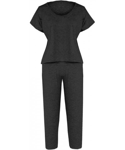 Women's 2 Piece Crop Top Jogger Set Short Sleeve Shirts Long Beam Foot Sweatpants Sports Gym Tracksuit Sweatsuit Black $9.68 ...