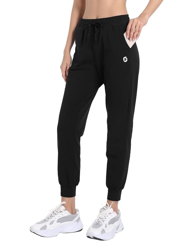 Women's Cotton Jogger Sweat Pants with Pockets Lightweight Tapered Track Sweatpants for Running Yoga Lounge Black $14.00 Acti...