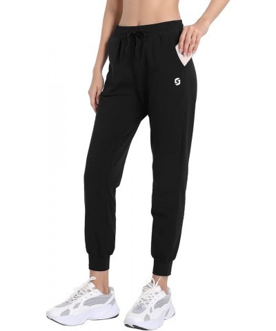 Women's Cotton Jogger Sweat Pants with Pockets Lightweight Tapered Track Sweatpants for Running Yoga Lounge Black $14.00 Acti...