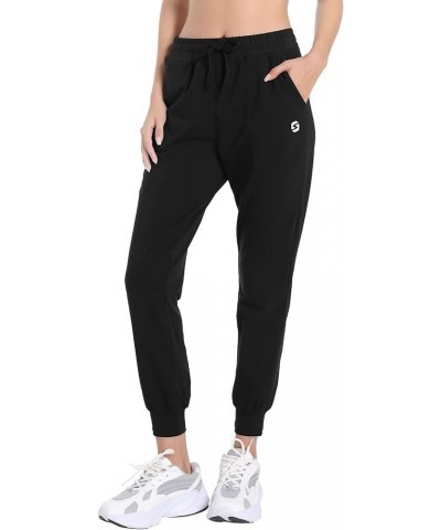 Women's Cotton Jogger Sweat Pants with Pockets Lightweight Tapered Track Sweatpants for Running Yoga Lounge Black $14.00 Acti...