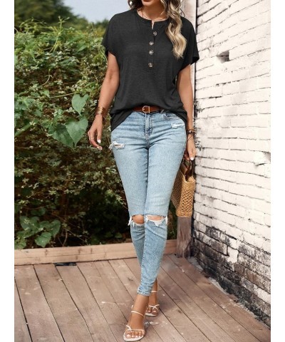 Women's Half Button Front Blouses Tops Casual Comfy Basic Short Sleeve Tee Shirts Dark Grey $10.50 Blouses