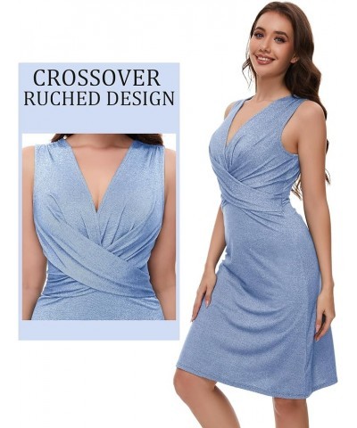 Women's Casual Dress Crossover Ruched Work Dress Bodycon Cocktail Party Dress V Neck Sleeveless Club Dress Light Blue $21.83 ...